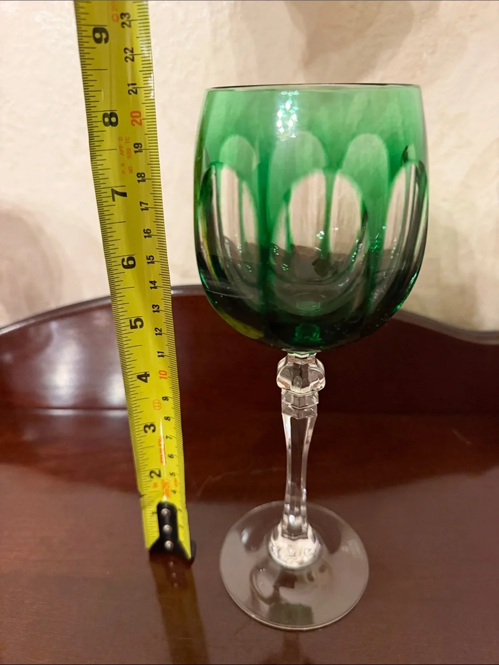 Vintage Emerald Cut-Panel Crystal Wine Goblet